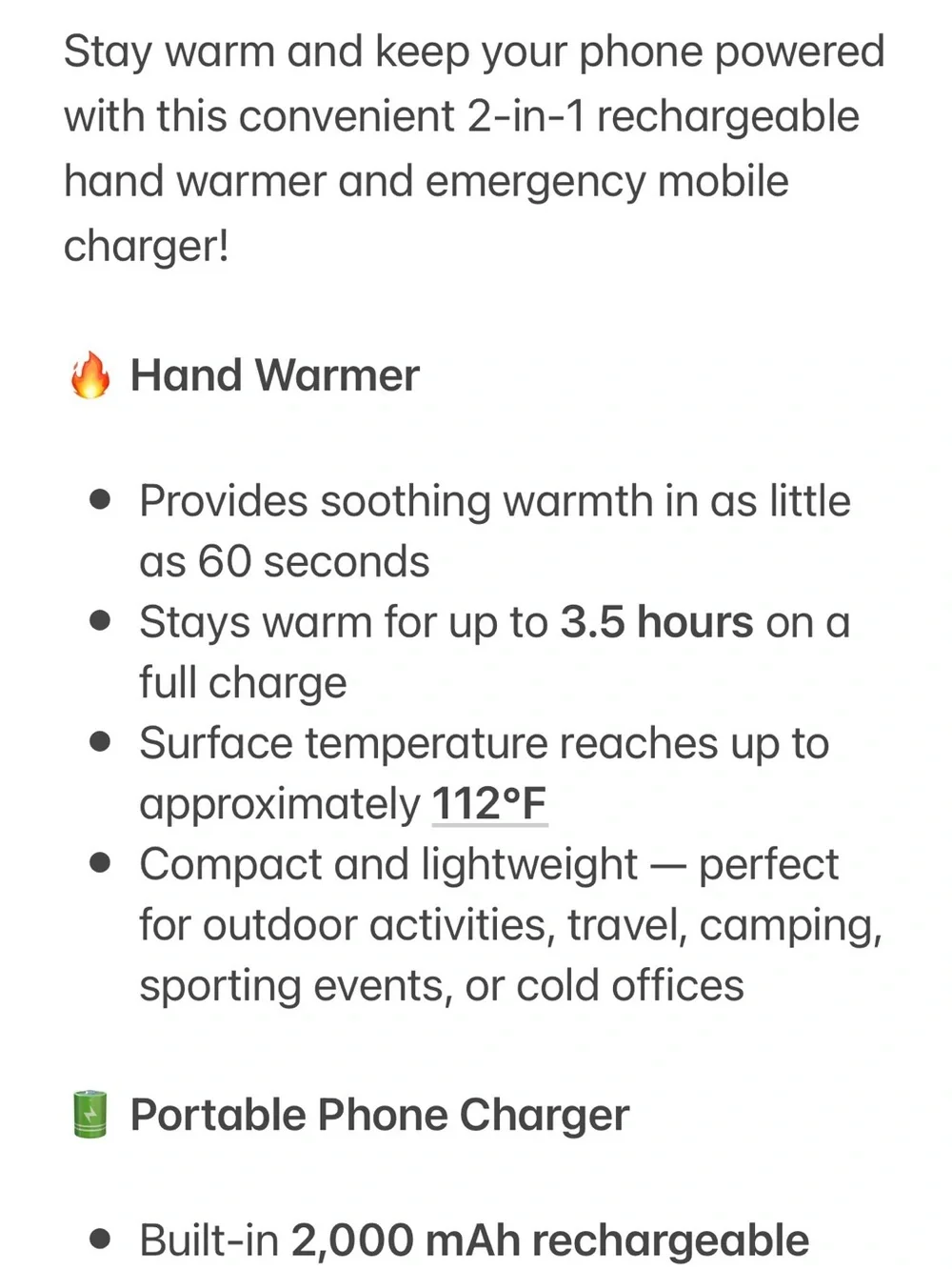 Smart Warmer 2000 Portable Hand Warmer & Charger - Silver